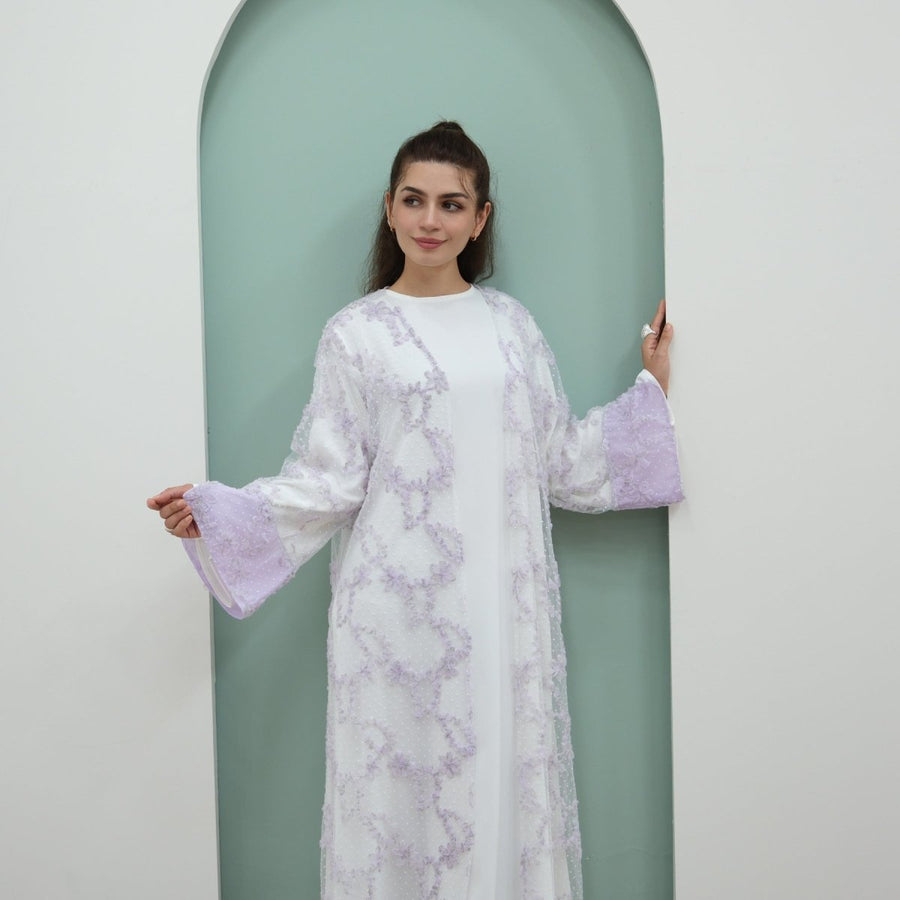 Abaya ouverte en mesh floral 3D (MOA288)