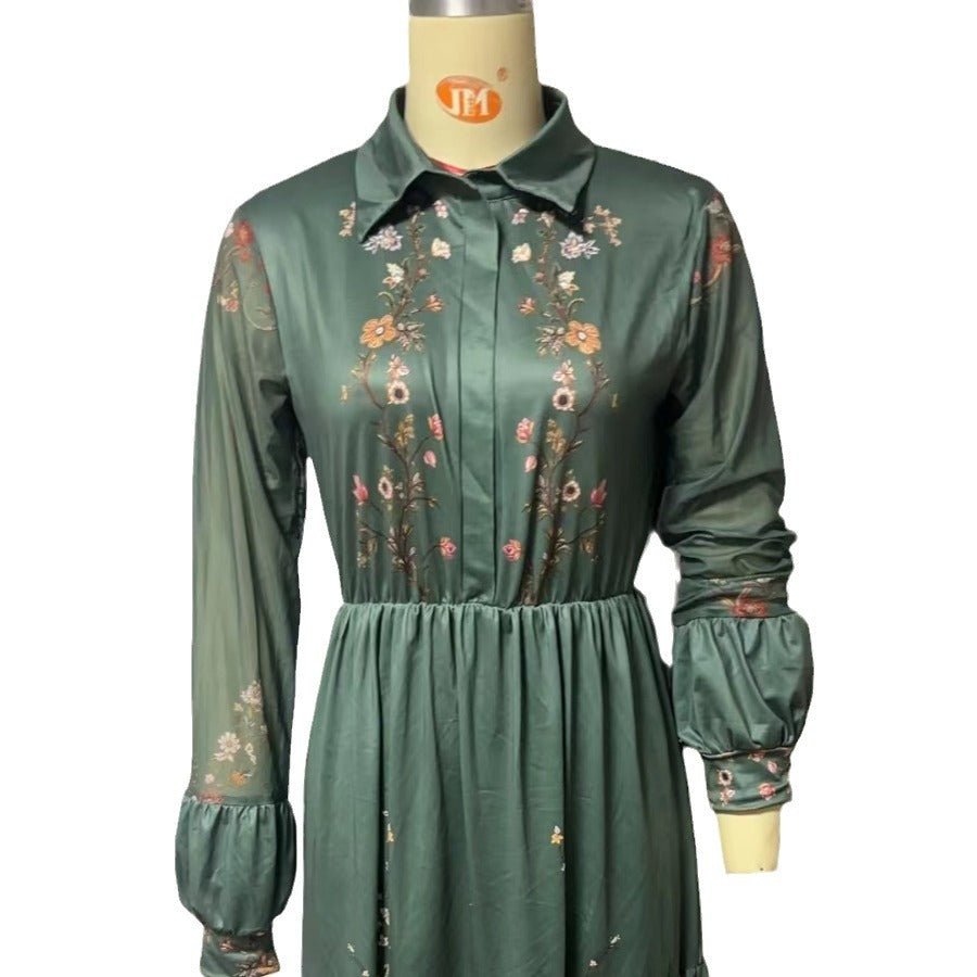 Robe Chemise Imprimée Fleurie | Abaya Gown Élégante à Col et Boutons (MA381)