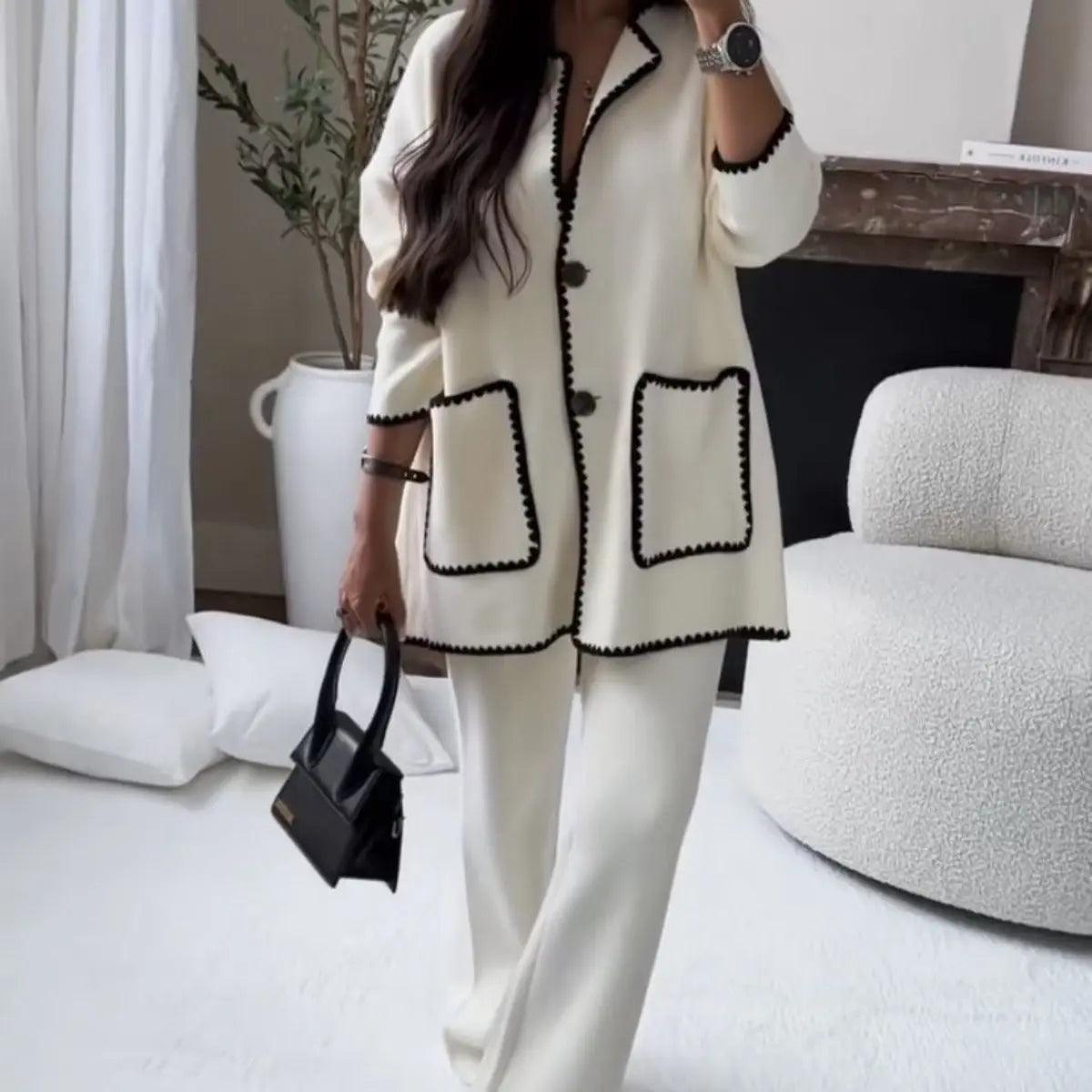 MS004 Cardigan en tricot épais automnal, coupe décontractée, devant ouvert, ensemble