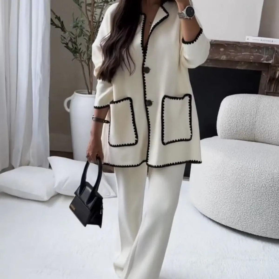 MS004 Cardigan en tricot épais automnal, coupe décontractée, devant ouvert, ensemble