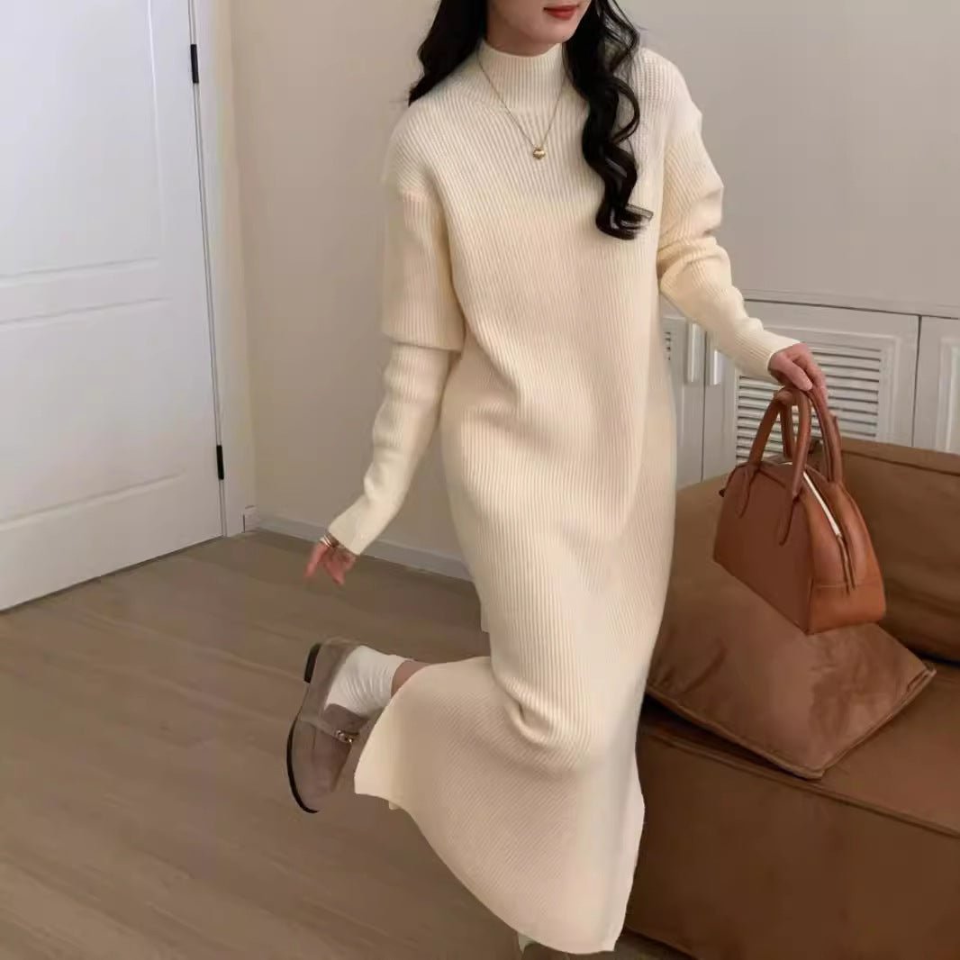 Robe maxi en maille côtelée à col montant (MS158)