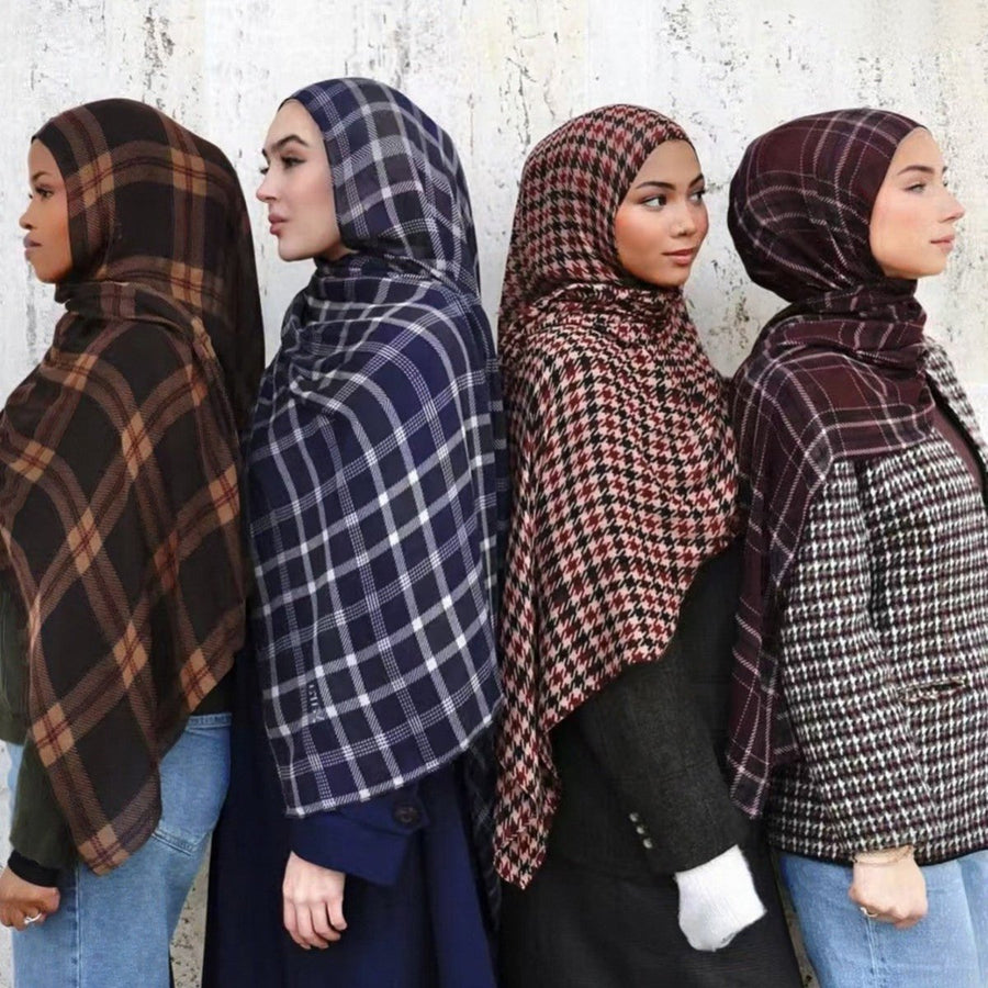 Écharpe Hijab à Motif Tartan et Pied-de-poule (MH213)