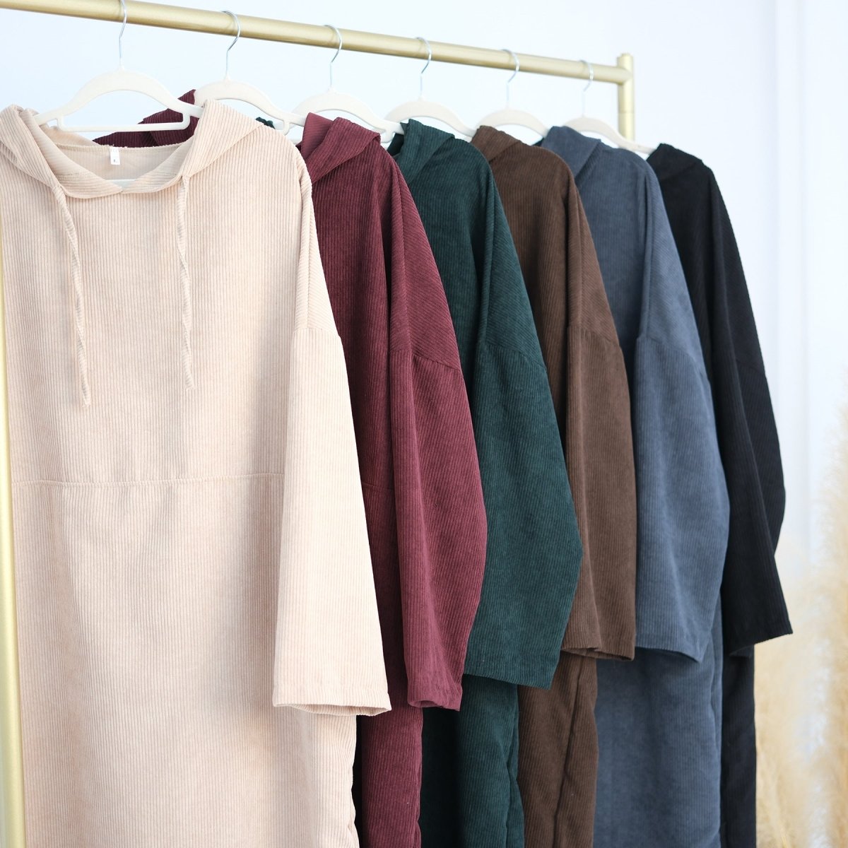 Abaya Sweat à Capuche en Velours Côtelé Décontractée (MA110)