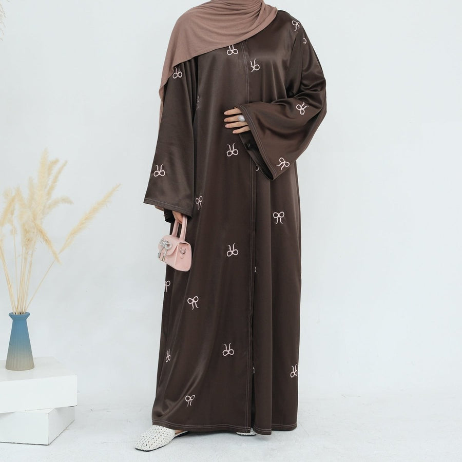 Abaya Ouverte Brillante Brodée avec Nœud (MOA102)