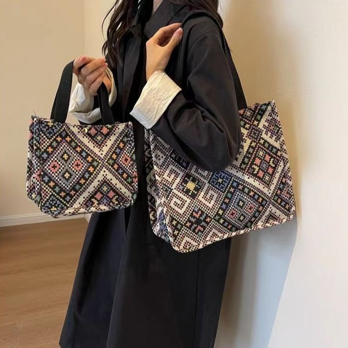 Sac Cabas en Toile Boho Chic - Sac Convertible Spacieux pour le Campus et les Trajets Quotidiens (MAC261)