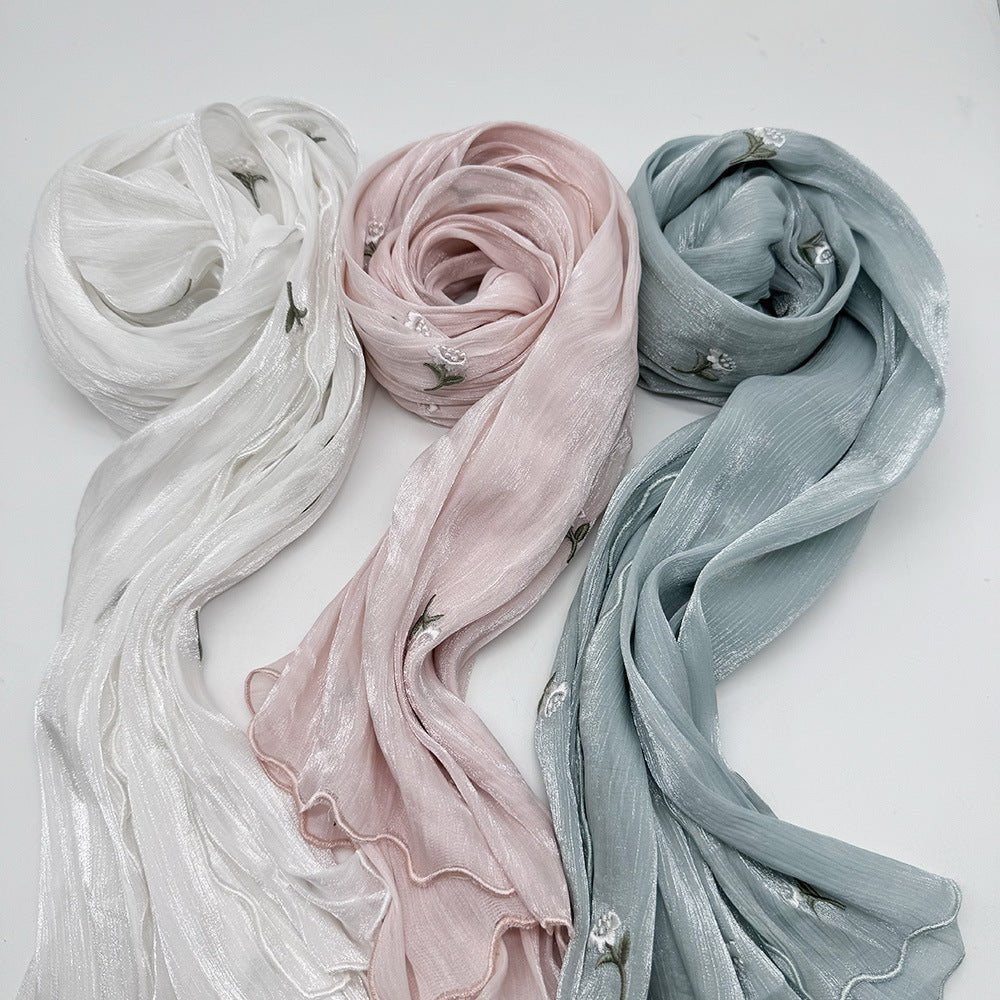MH080 Hijab en crêpe brodé, respirant et rafraîchissant
