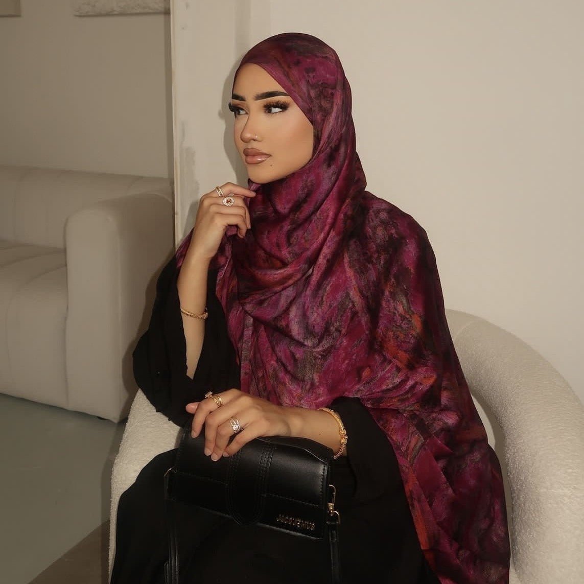 Hijab en Satin Élégance à Imprimé Marbré (MH172)