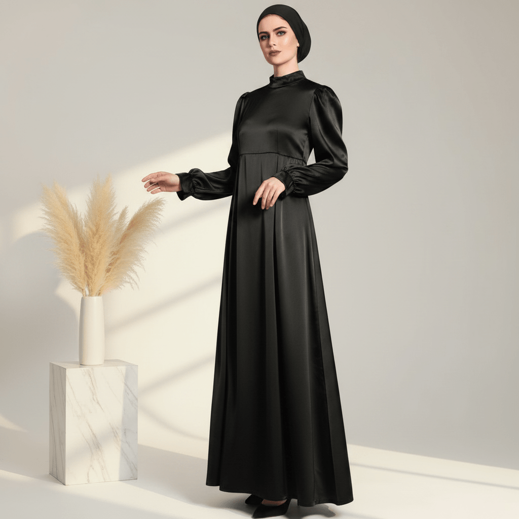 Robe Longue Satinée Manches Lanterne Pièce d'Archive - MP017 (Taille S Uniquement)