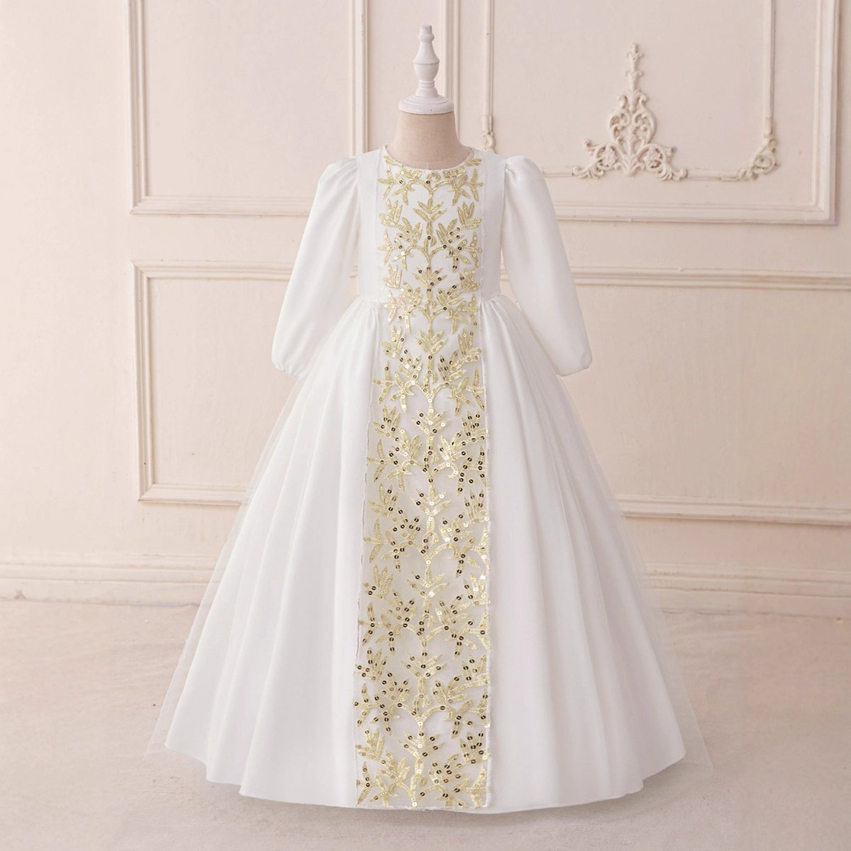 Robe Princesse Brodée pour Fillette avec Surjupe en Tulle (MKG022)