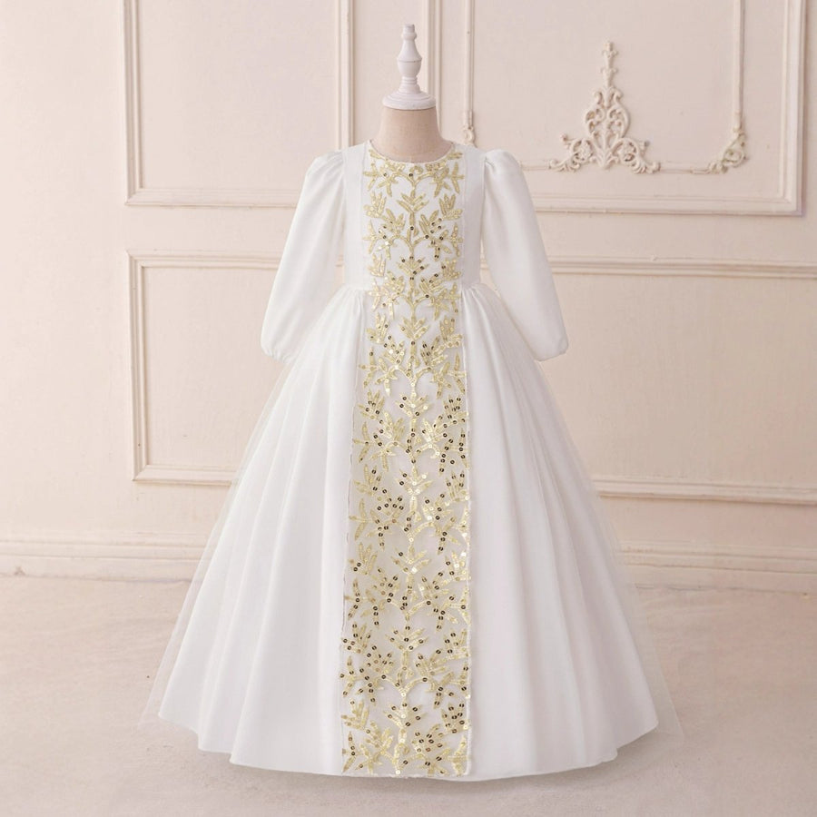Robe Princesse Brodée pour Fillette avec Surjupe en Tulle (MKG022)