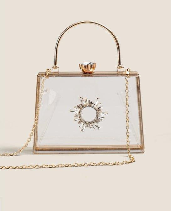 MAC082 Sac Bandoulière à Chaîne en Acrylique Transparent Strassé pour Soirée