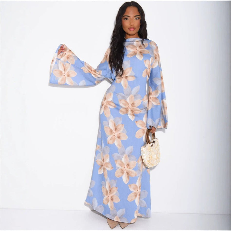 Robe Maxi Froissée Délavée à Imprimé Floral (MS437)