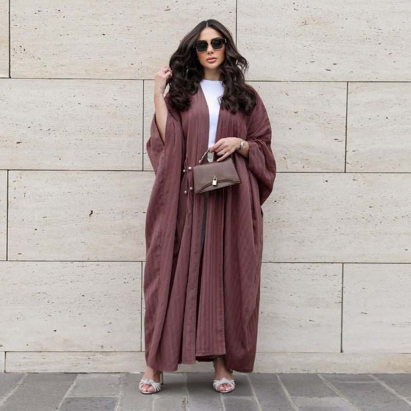 Cardigan Abaya Col en V | Kimono à Manches Chauve-Souris avec Boutons Perlés (MOA226)