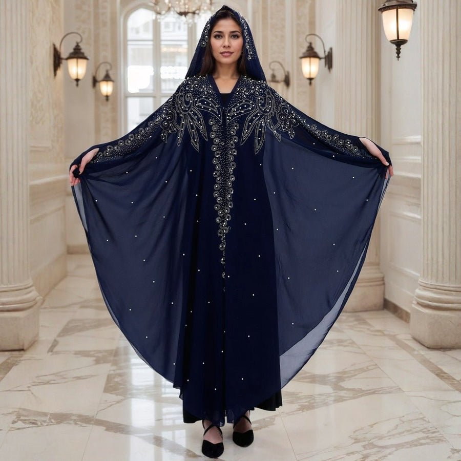 Cape Abaya à capuche ornée de cristaux et de perles (MA366)