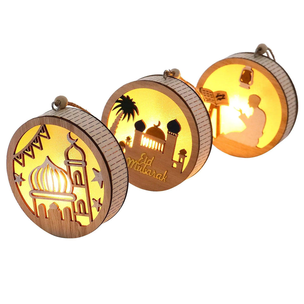MR036 Pendentif Lumineux LED en Bois "Eid Mubarak