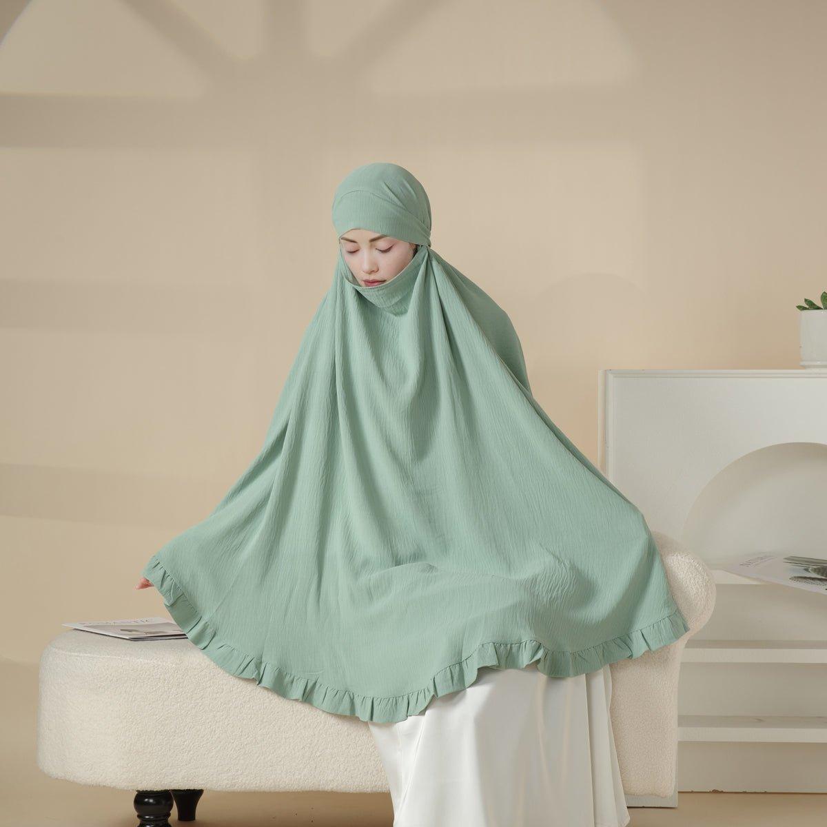 MK019 Khimar long à volants uni avec élastique
