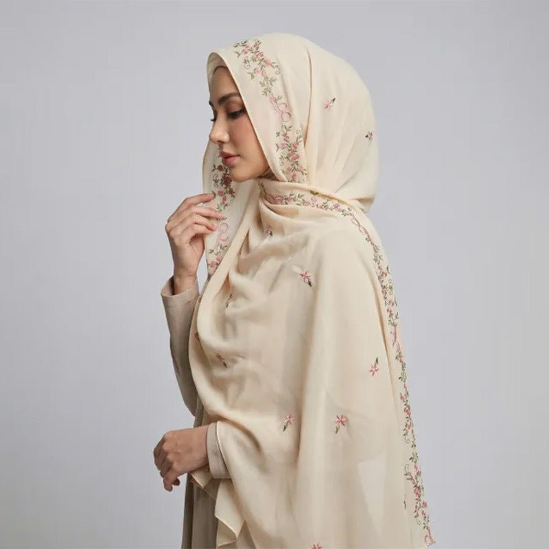 Foulard Hijab en Mousseline Brodée | Hijab en Mousseline avec Broderie (MH220)