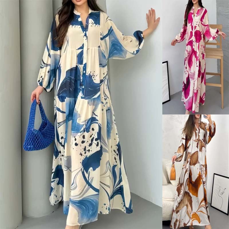 Robe Abaya coupe ample, col en V, manches longues (MA377)