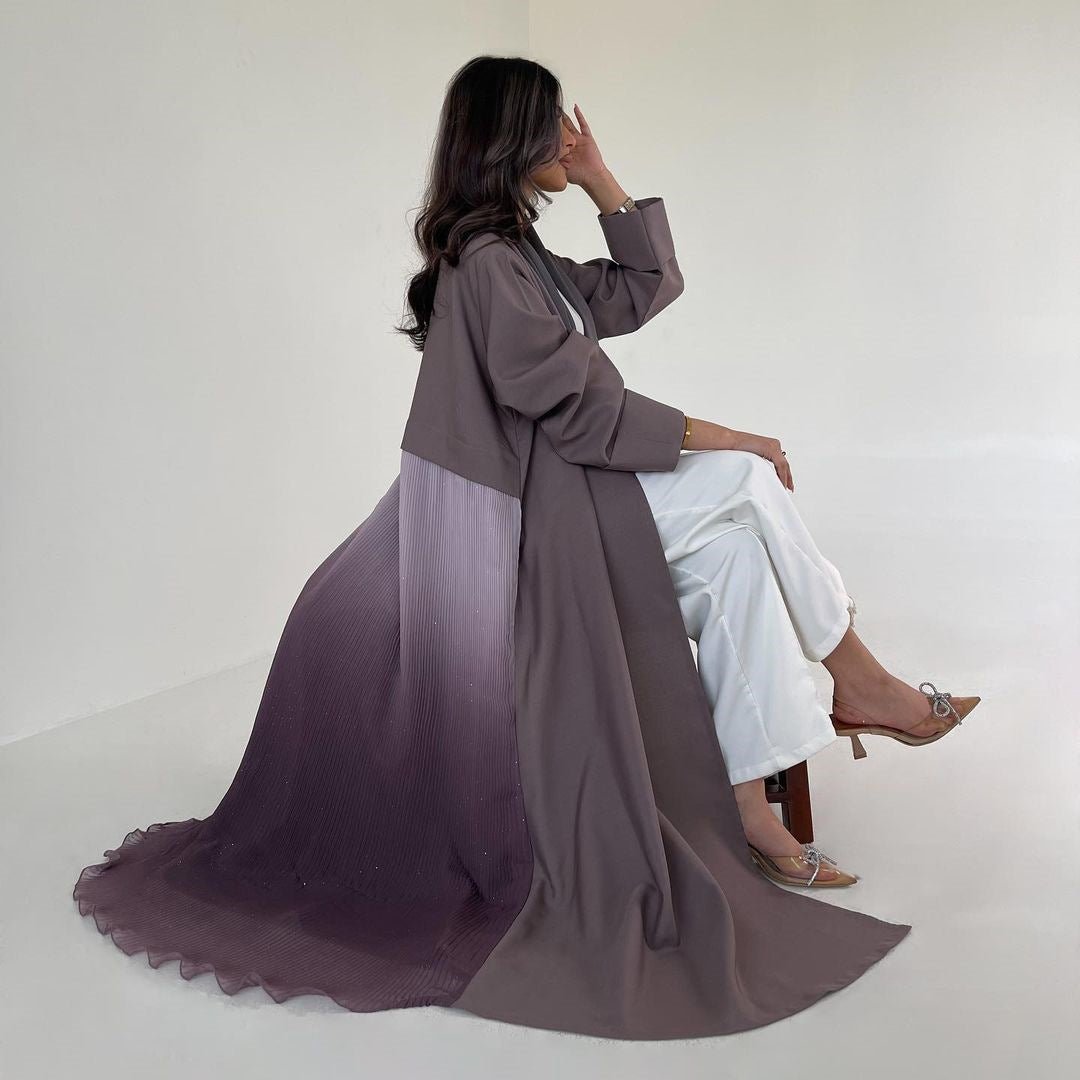 Robe Abaya Plissée Élégante à Dégradé | Robe Longue en Mousseline Pudique pour Femme Musulmane (MOA223)