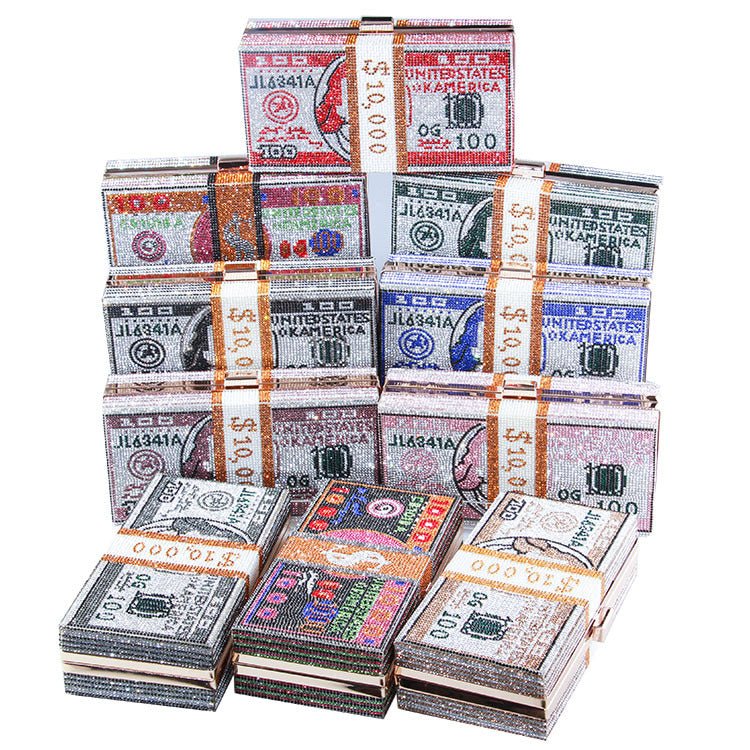 Sac de Soirée Pochette Glamour Entièrement Sertie de Strass Motif Dollar (MAC293)