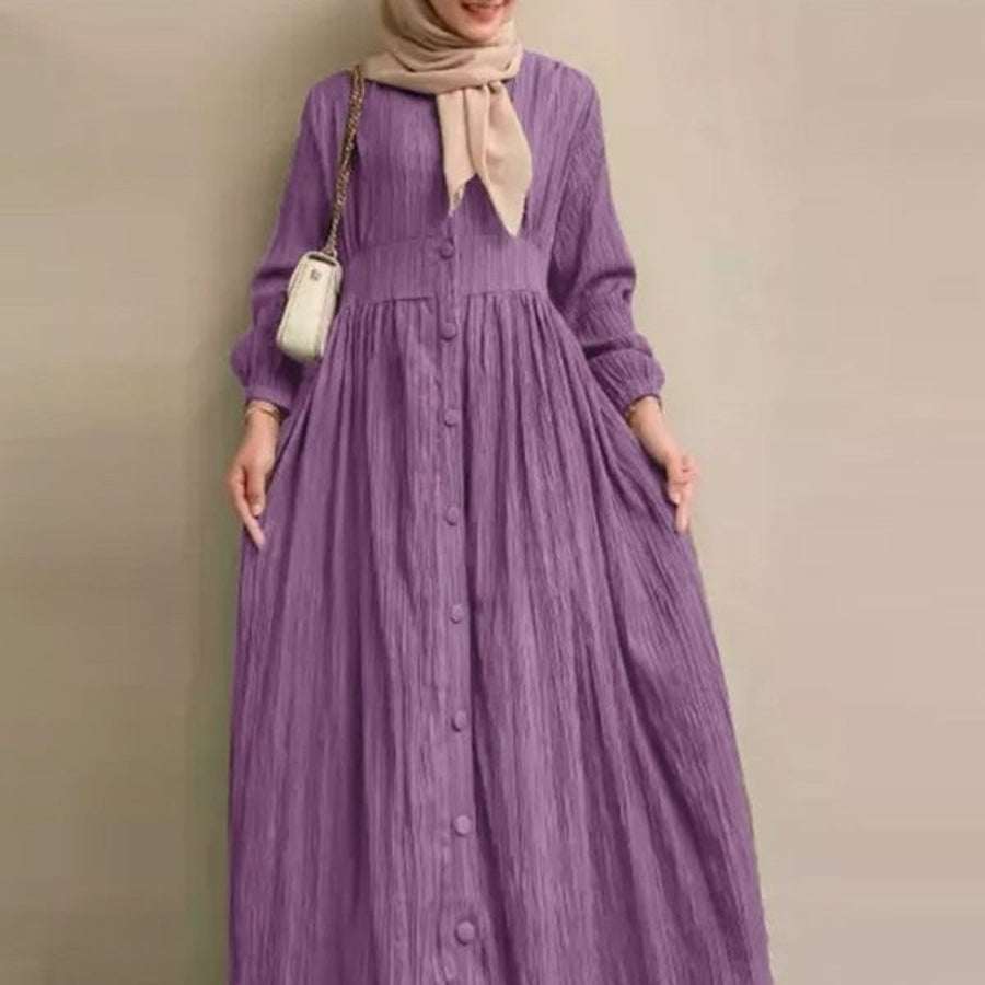 Robe Abaya Vintage à Boutons | Robe Modeste à Manches Longues (MA256)