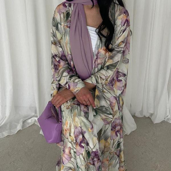 Ensemble Abaya à Imprimé Floral Aquarelle (MOA257)