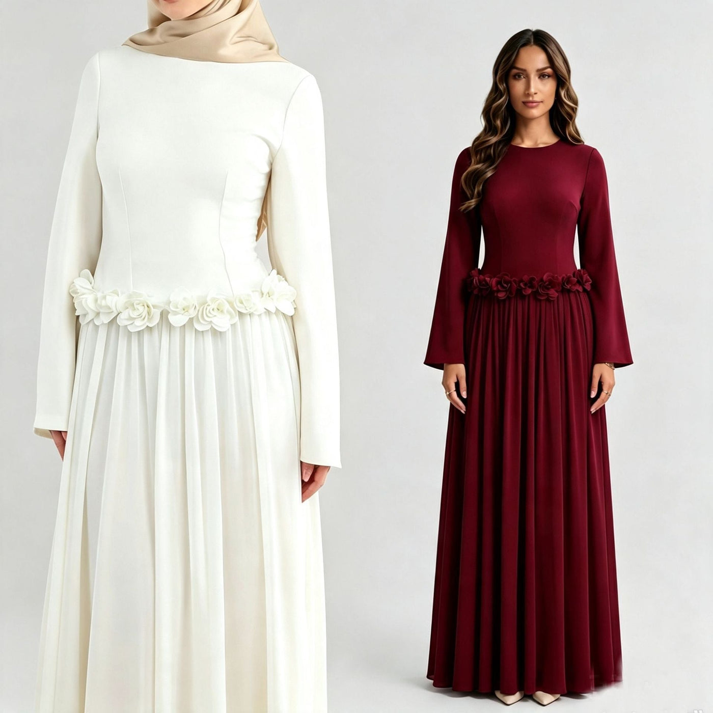 Robe Maxi Ajustée à la Taille 3D Rose(MS515)