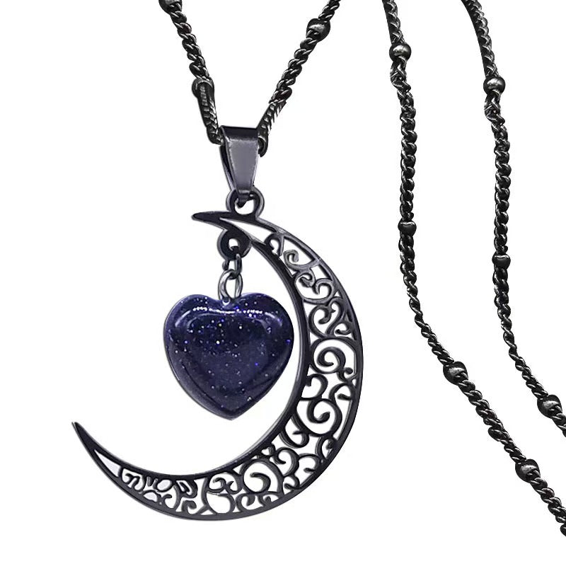 Collier de luxe en acier titane, forme cœur et lune (MAC227)