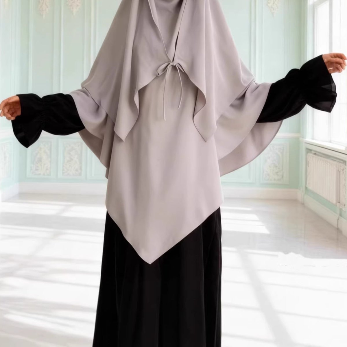 Khimar à double couche avec nœud devant (MK033)