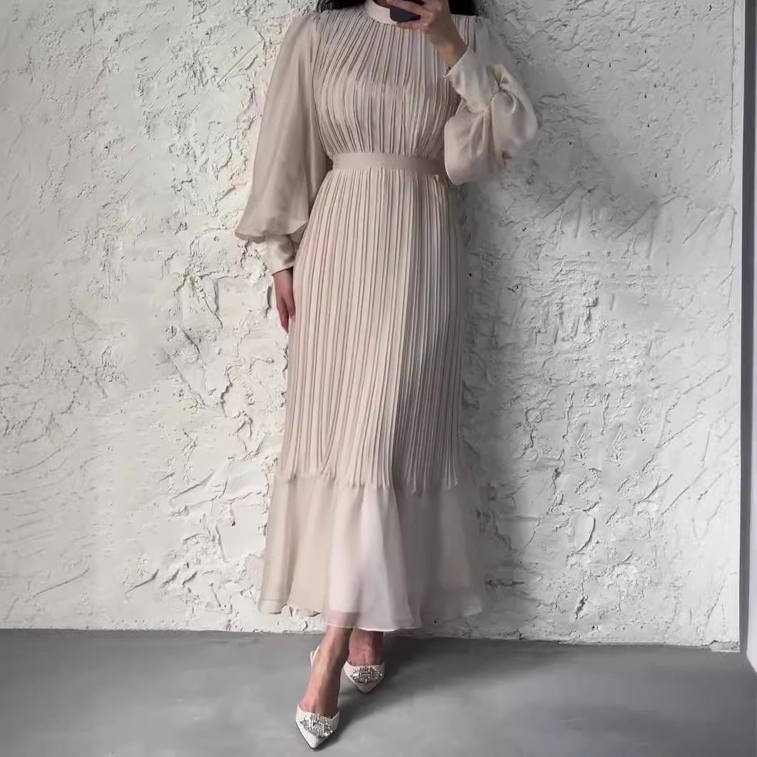 Robe Abaya élégante et légère à jupe longue texturée et manches bouffantes (MA201)