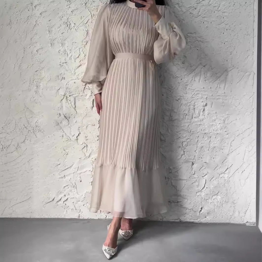 Robe Abaya élégante et légère à jupe longue texturée et manches bouffantes (MA201)