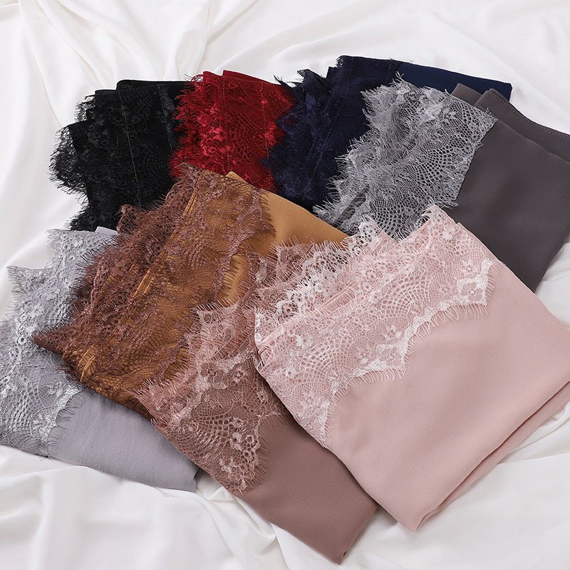 Hijab en mousseline avec perles et bordure en dentelle (MH218)
