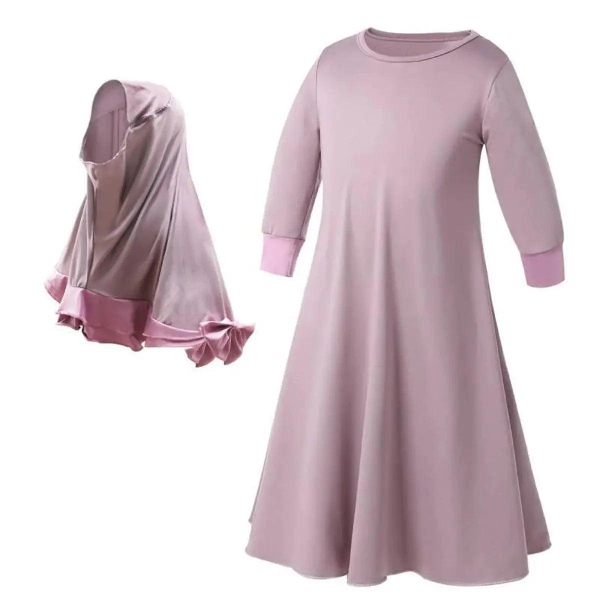 MJ011 Robe en dentelle colorée à manches longues avec foulard nœud assorti pour enfant
