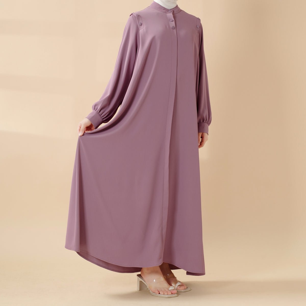 Abaya Pull Boutonnée à l'Épaule Coloris Macaron (UKMA083)