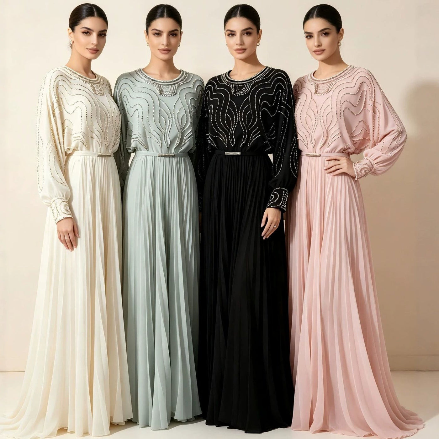 Robe Maxi Batwing Perlée et Cristal (MS529)