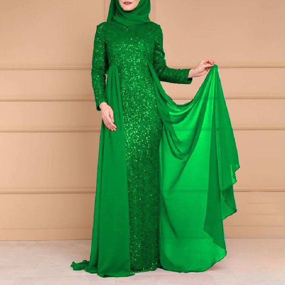 Robe longue à sequins, manches longues, coupe ajustée (MS235)