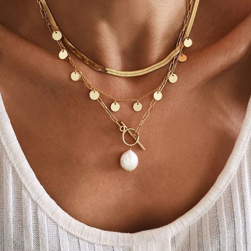 Collier rétro personnalisé multi-rangs avec pendentif fermoir OT et perle (MAC209)
