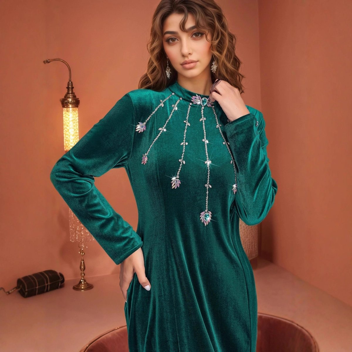 Robe Sirène en Velours Perlé | Robe Fishtail Ornée à la Main (MA375)