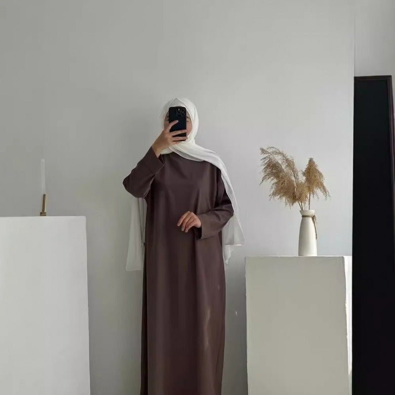 Robe maxi pull classique à col rond | Robe unie minimaliste automne-hiver (MA318)
