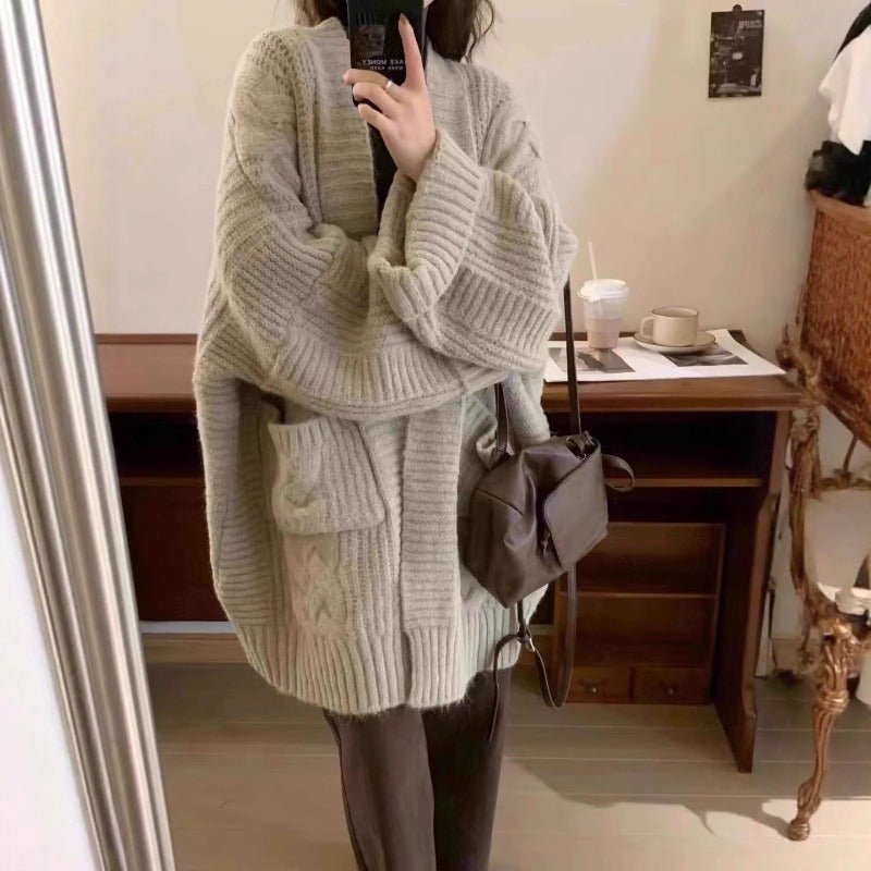 Cardigan surdimensionné en tricot torsadé avec poches (MS166)