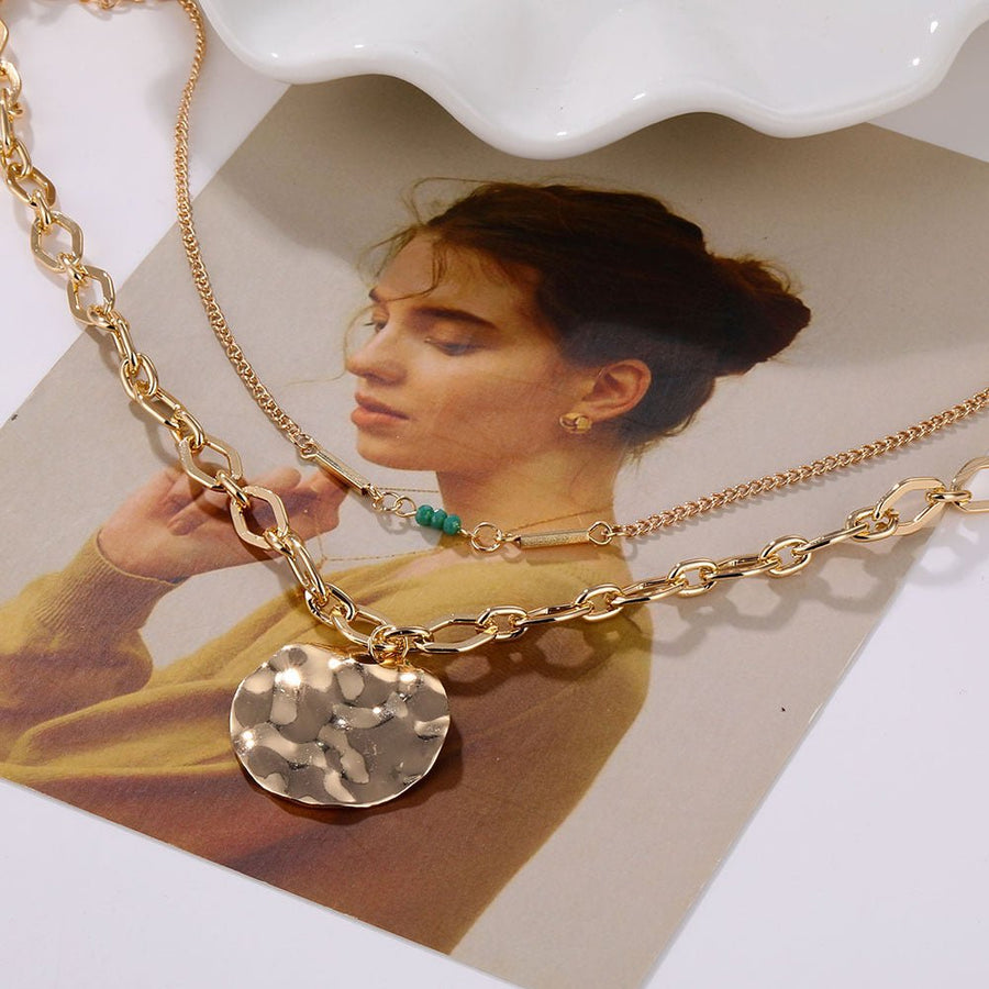 Collier vintage à double rangée avec disques métalliques (MAC211)