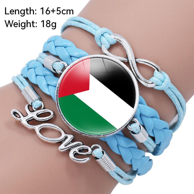 Bracelet multicouche motif keffieh drapeau palestinien avec pierres fines "time", "love" & ∞ (MAC080)