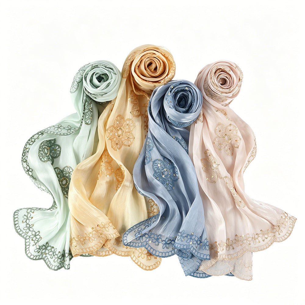 Écharpe Hijab Scintillante Brodée Fleurs (MH243)