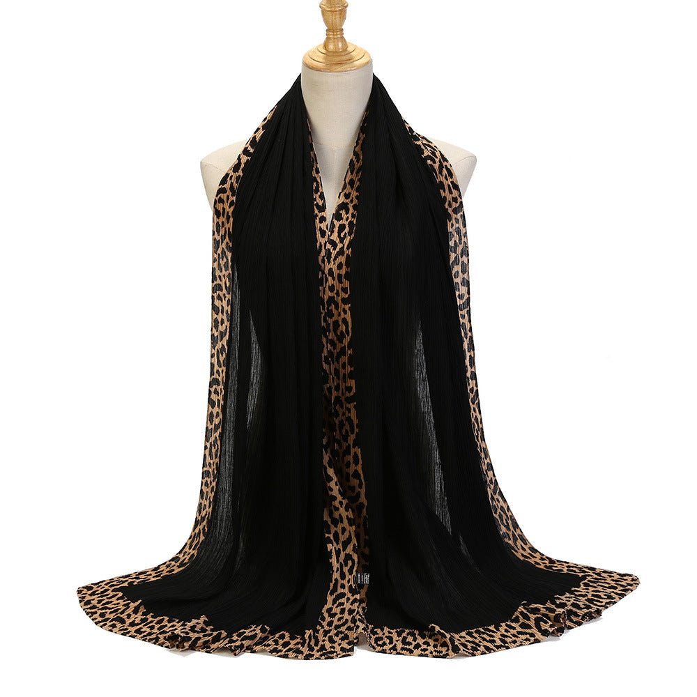 Foulard Hijab Crinkle Uni Orné d'un Motif Léopard (MH181)