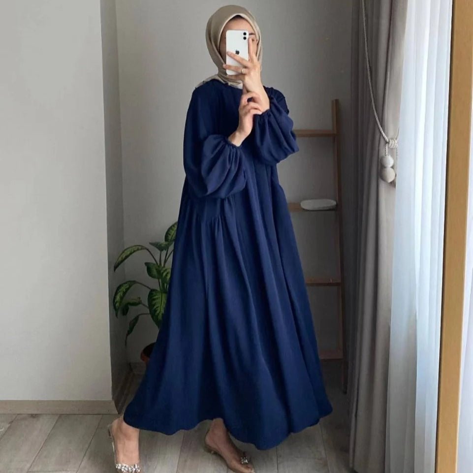 Abaya modeste coupe ample à manches lanternes | Abaya enfilable en crêpe glacé (MA153)