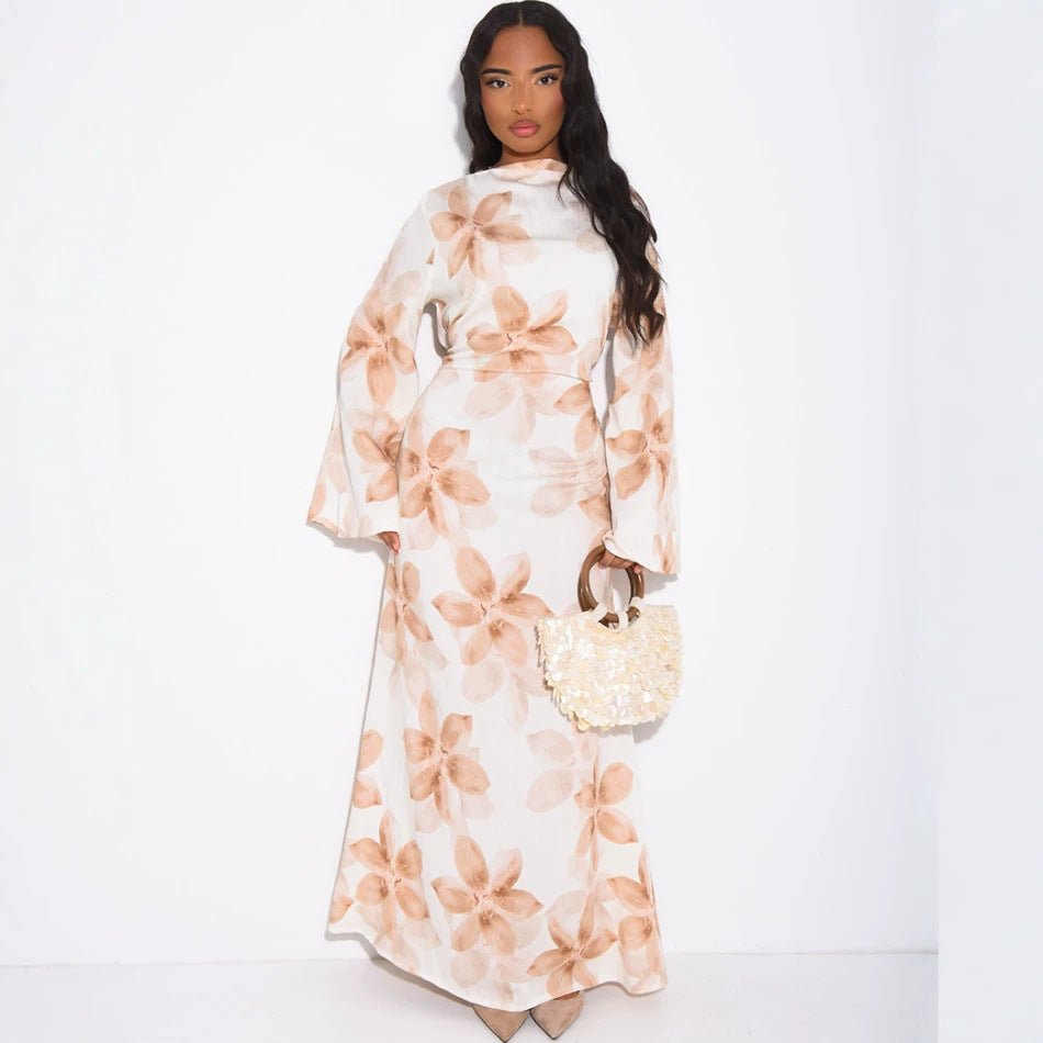 Robe Maxi Froissée Délavée à Imprimé Floral (MS437)