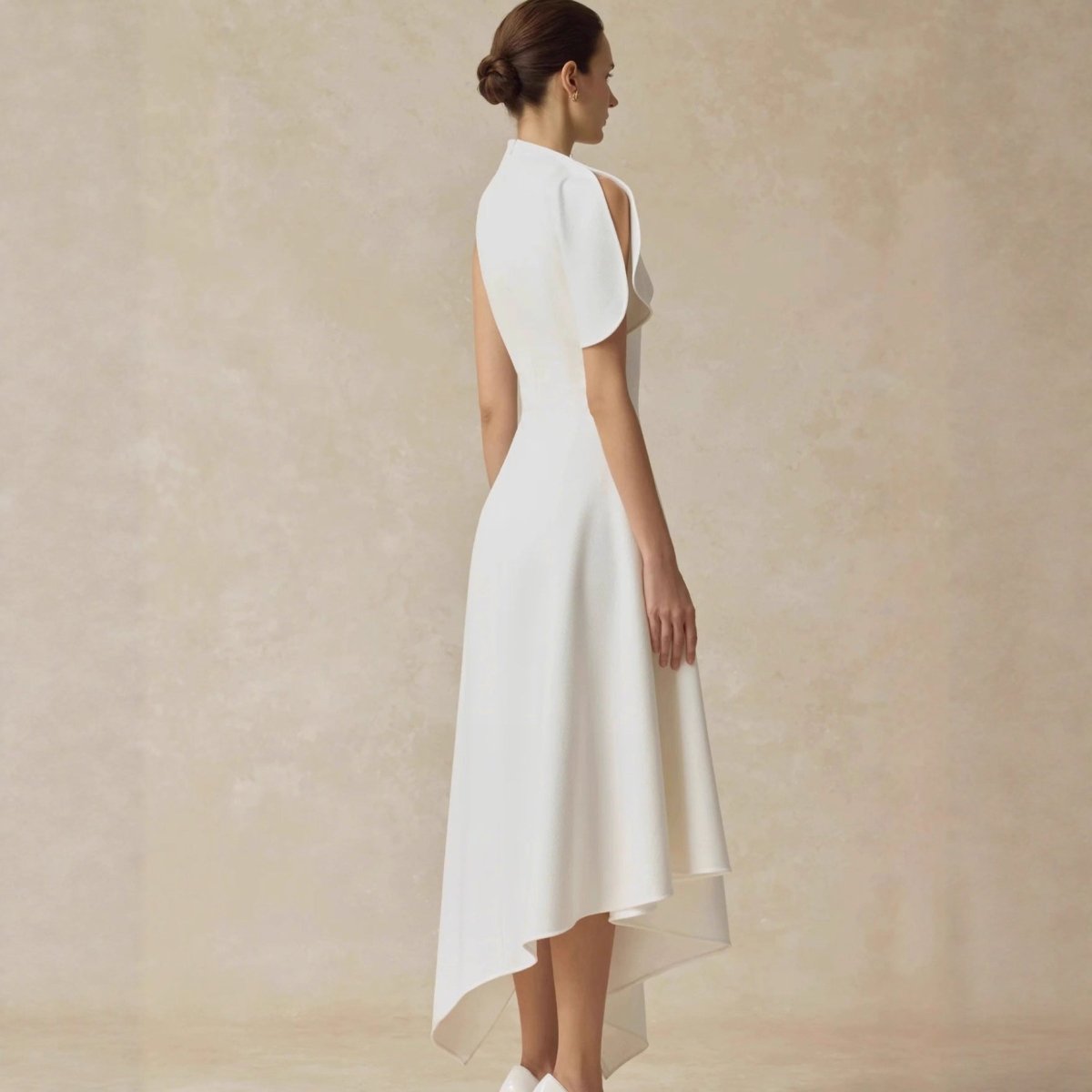Robe de soirée asymétrique à épaule drapée et coupe hi-lo (MS416)