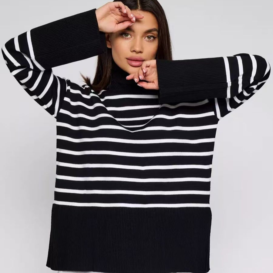Pull Col Roulé Rayé | Pull Oversize Colorblock (MS252)