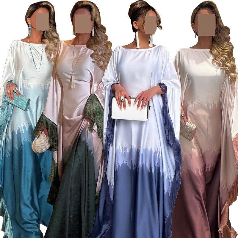 Abaya Ombre Élégante | Robe Abaya à Imprimé Dégradé et Franges (MA179)