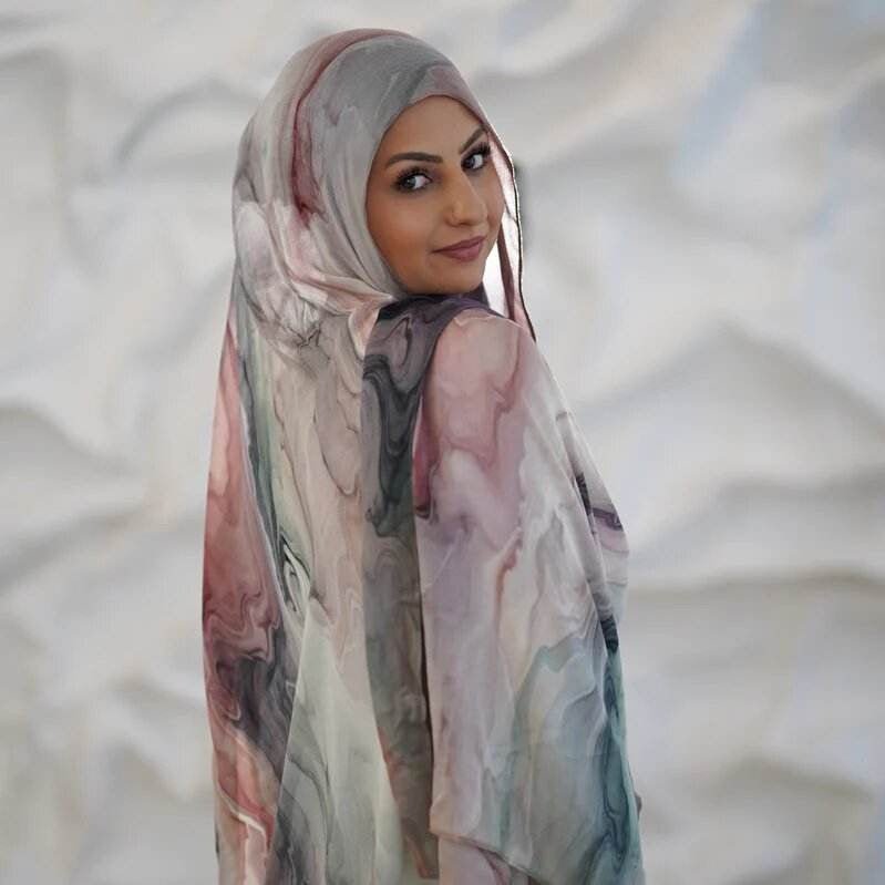 Foulard Hijab en Satin à Imprimé Aquarelle Tie-Dye (MH212)